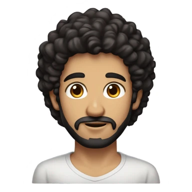 A man, brown-black eyes, dark beard stubble, dark-black curly hair with a low taper haircut, medium-to-big lips, round-like nose black shirt, caucasian middle eastern,  defined triangular eyebrows sticker