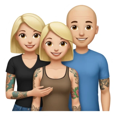 throuple blonde female brunette female with tatted bald male sticker