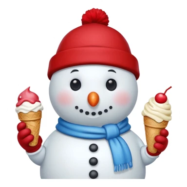 snowmen holding ice cream single snowmen with red winter cap sticker