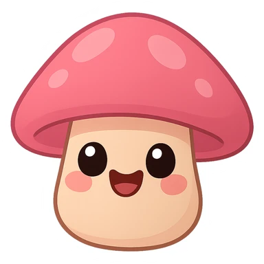a cute pink mushroom, original design, big eyes, blushing cheeks, joyful sticker