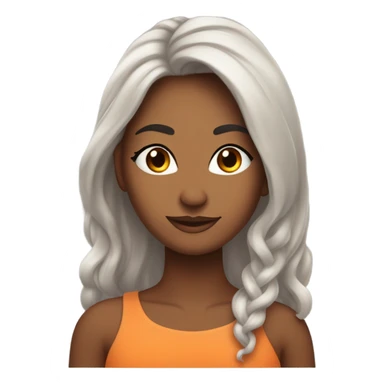 Linda mulher com cabelos longos vermelhos e pele morena, olhos de cor preta, cílios lindos, um laço grande laranja tom pastel atrás da cabeça  sticker