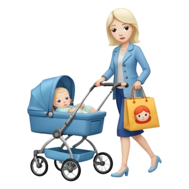 exhausted lady shopping with baby sticker