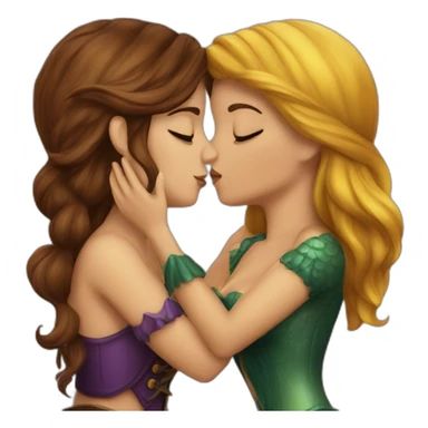Brown haired mermaid and woman pirate kissing sticker