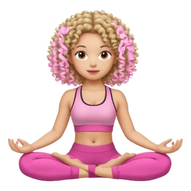 Quero uma menina de roupa de malhar rosa do cabelo cacheado sentada como tivesse fazendo yoga sticker