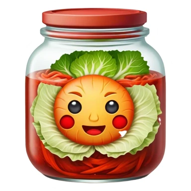Kimchi Cinematic Realistic Kimchi Dish Emoji, depicted as spicy, fermented cabbage with vibrant red hues neatly served in a traditional jar, rendered with dynamic textures and bold, appetizing lighting. sticker