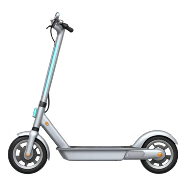 A futuristic electric scooter emoji made of silver chrome, sleek minimal frame, smooth metallic surface, subtle reflections, modern urban design, iOS emoji style, centered, clean white background sticker