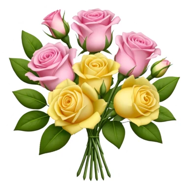 A mixed bouquet of four flowers, featuring pink roses and yellow lisianthus. sticker