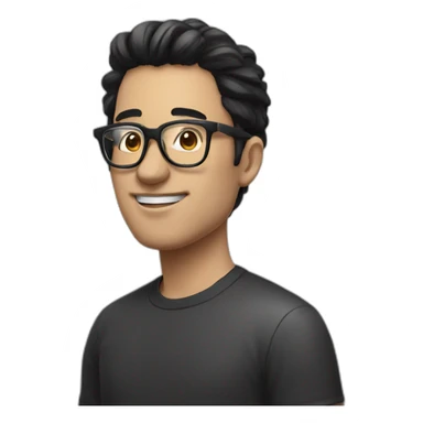 A man with black hair with the Instagram logo behind him, wearing black glasses sticker