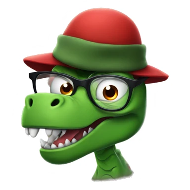 Angry Green Trex wearing red beret and eyeglasses  sticker