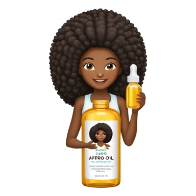 Serum Bottle of afro hair growth oil.Label has black woman with long afro hair. sticker