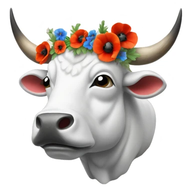 White Stone Bull with multicolor poppies on the horns sticker