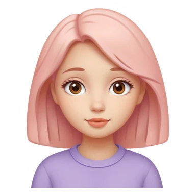 Create a cohesive set of 8 emoji-style icons that represent a kind-hearted, very lovable girl (head-and-shoulders). Requirements: soft, rounded shapes and friendly proportions; warm pastel color palette (peach skin undertone options, blush pink, warm lavender accents);  sticker