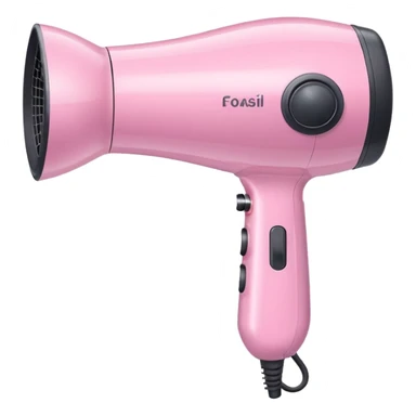 pastel pink hair dryer iOS emoji style, with a shine effect sticker