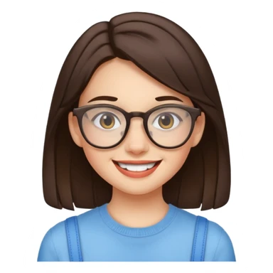 brunette girl with glasses and braces smiling awkwardly sticker