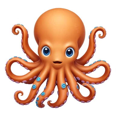Cinematic Cute Octopus Portrait Emoji, Head tilted playfully and inquisitively, featuring a rounded, light orange body embellished with playful blue rings, eight adorably curling arms, and big, twinkling eyes full of wonder, Simplified yet irresistibly adorable features, highly detailed, glowing with a warm, inviting underwater glow, high shine, affectionate and lively, stylized with a touch of whimsical cartoon charm, soft glowing outline, capturing the essence of a mischievous yet loving octopus that seems as if it could bob out of the screen into your arms! sticker