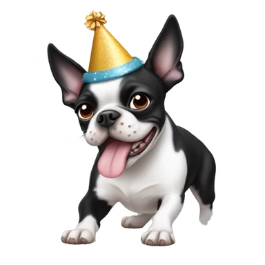 Boston Terrier Dog Black White wearing Birthday hat sticker