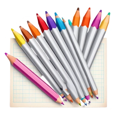 Cinematic Realistic image of a set of finely sharpened colouring pencils arranged neatly on crisp paper, rendered with vibrant hues and detailed pencil textures, illuminated by soft, creative lighting that captures the spirit of artistic expression sticker