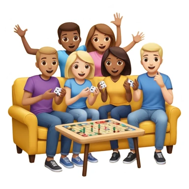 group of friends on couch playing a game couch should be dark yellow sticker