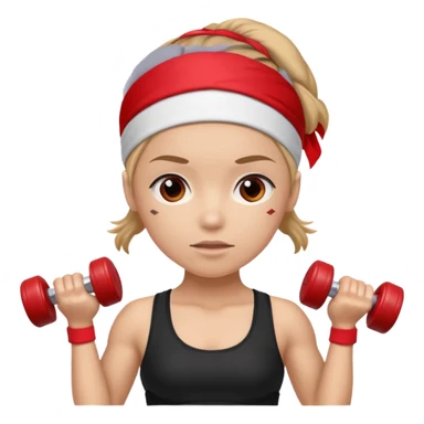 athlete with red headband, hold a mini dumbbell sticker