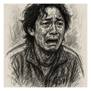 Fourth Squid Game Season 2 character, individual portrait, black and white, no color, pencil sketch style, dramatic expression sticker