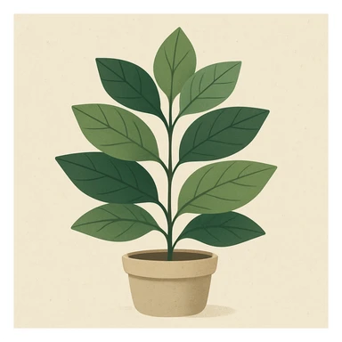 a stylized leafy plant with layered leaves and a neutral pot, general style sticker