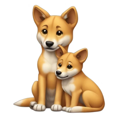 A dingo pup hugging an adult dingo sticker