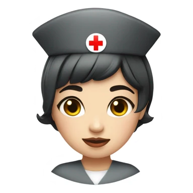 pixie cut black straight hair female nurse  hat with red cross sign in the middle wearing dress
pale skin color sticker