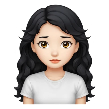 Cute beautiful girl,Black hair,wavy long hair, Black eyes, white T-shirt, Chinese  sticker
