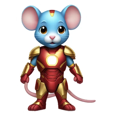A cute mouse wearing an Iron Man suit with red and gold armor, glowing blue accents, and a confident pose. sticker