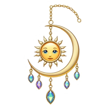 Hanging chained sun-catcher with iridescent crystal gemstones  and gold crescent  sticker