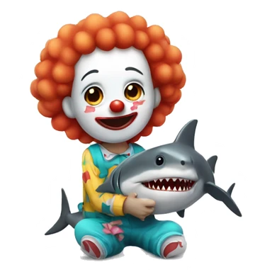 cute clown with a tiny pet shark  sticker