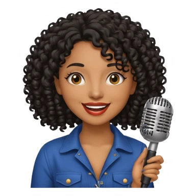 brown skin woman, curly black hair, singer, hold micro sticker