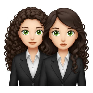 Two besties as agents, 1: long ironed straight darkbrown hair, green eyes, 2: long curly darkbrown hair, brown eyes  sticker