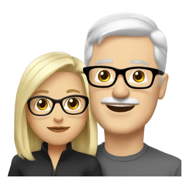 White man - short grey hair - no facial hair - kisses blonde girl wearing black glasses  sticker