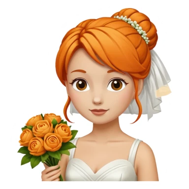 orange haired with bun bride with bouqet sticker