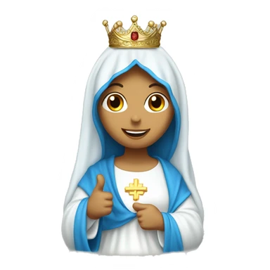 blessed virgin mary with one hand thumb up, with blue veil and white clothes, with crown, with halo sticker