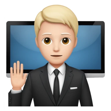  A person that has a computer screen as its head and is wearing a suit sticker