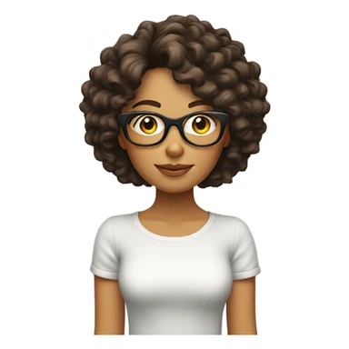 chica con cabello no tan rizado de tez clara, lentes sticker