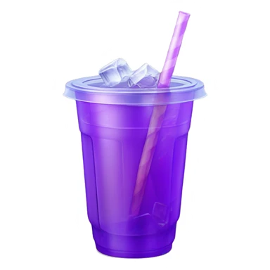 Realistic plastic cup and lid with Transluscent purple soda and large ice cubes inside and one straw through the top of the lid. sticker
