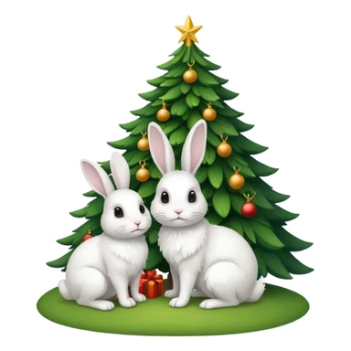 White rabbits with Xmas tree sticker