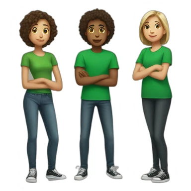 4 teenagers standing wearing a green tshirt sticker