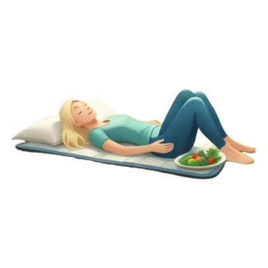 A glowing person stands in morning sunlight, breathing deeply on fresh grass. At their feet: a plate of whole foods, a water bottle, and supplements. Nearby, friends laugh under a tree, and a cozy bed glows in the background—symbolizing sleep, movement, nutrients, connection, and light. sticker