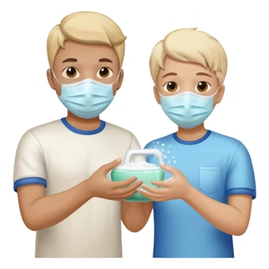 Give me emojis that represent corona-time safety rules such as: keep your distance, wear a mask, wash hands, avoid crowds, sanitize regularly, stay home, and no handshakes. Use only relevant emojis. sticker