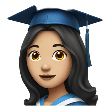 asian girl wearing blue graduation cap with long curly black hair sticker