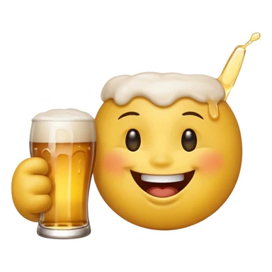 it should be a laughing emoji pointing forward and crying with laughter with a glass of beer in his other hand sticker