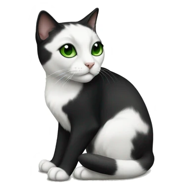 Black and white tuxedo cat with black nose and green eyes sticker
