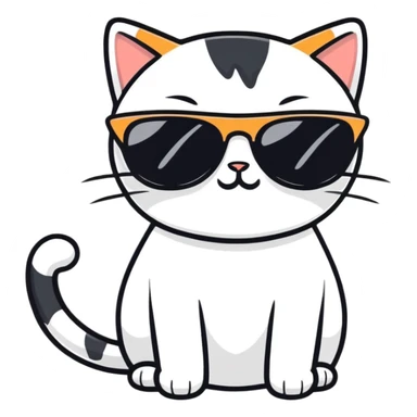 White and black cowhide cat with sunglasses  sticker