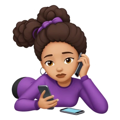 lightskin black lady laying down scrolling on phone bored sticker