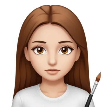 Chica de pelo liso ,largo clean look  y marrón con ojos color marrón  y una camiseta blanca y la piel blanca con pestañas y maquillada clean look  sticker