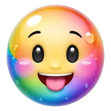 Rainbow sparkly bubbles smile tongue out emoji  sticker